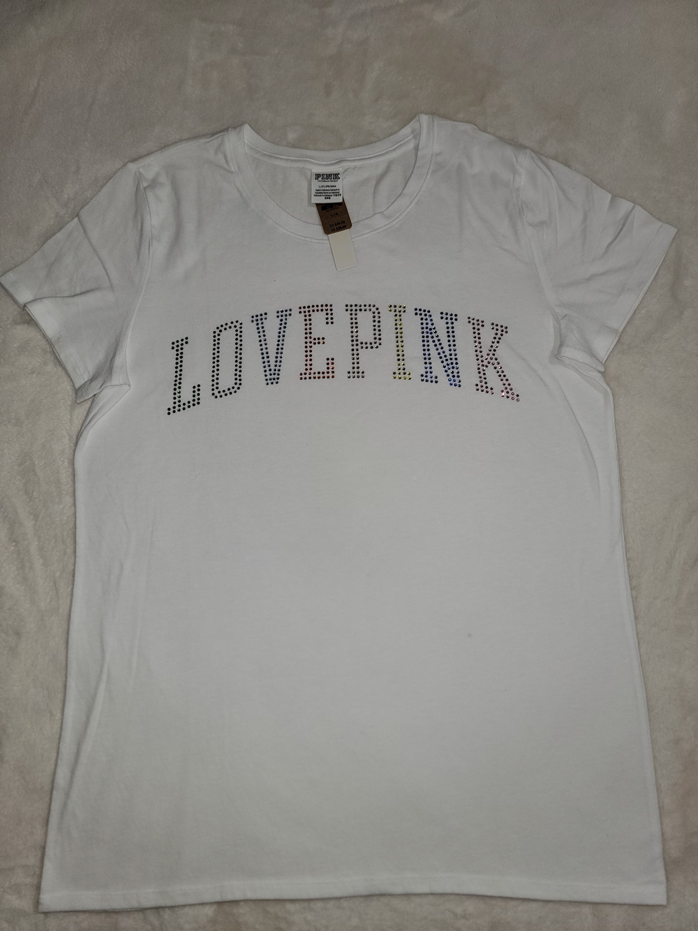 PINK Victoria's Secret White Short Sleeve Tee with 'LOVE PINK' Stud Detail